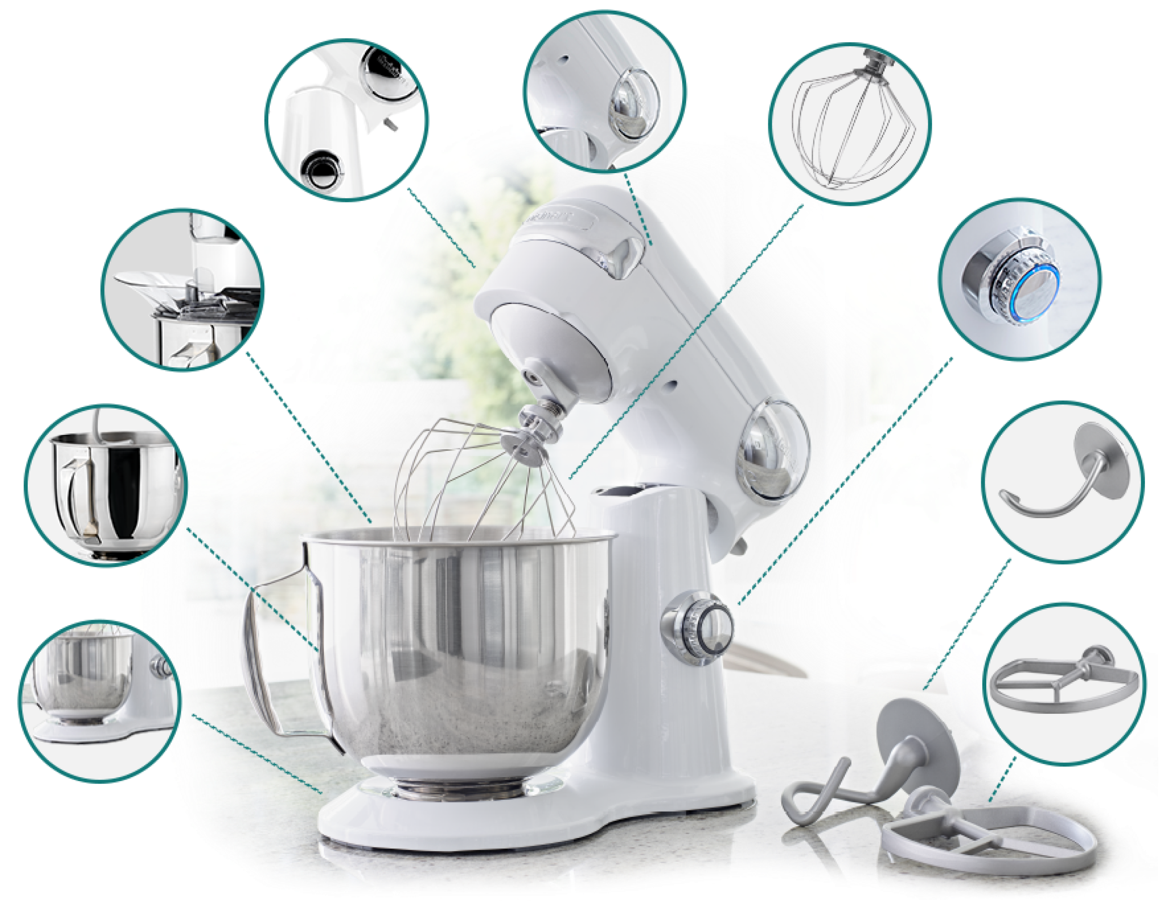 Mixer cu bol, Cuisinart, Precision Master, SM50WHE, Alb sidef, 500W
